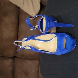 Popping Peep Toe! Gorgeous  Blue Suede Platform heel. Sz 10. Jessica Simpson